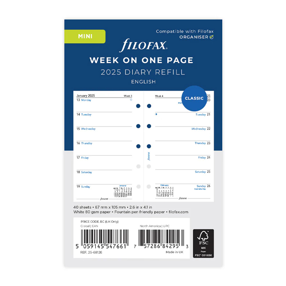 Filofax Week on One Page Diary Mini 2025 English